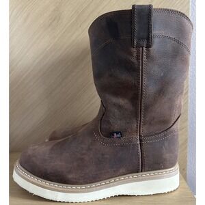 Justin Men Ram Pecan Brown 10" Soft Round Toe Work Boots Water Buffalo Size 11.5